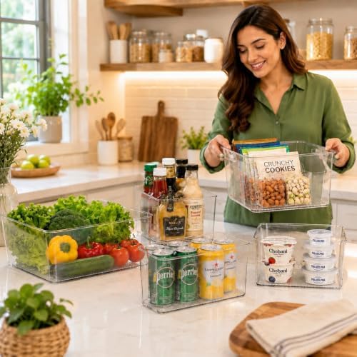 Set of 5 Stackable Fridge Organizers and Storage Bins, 2 Small, 2 Medium &amp...