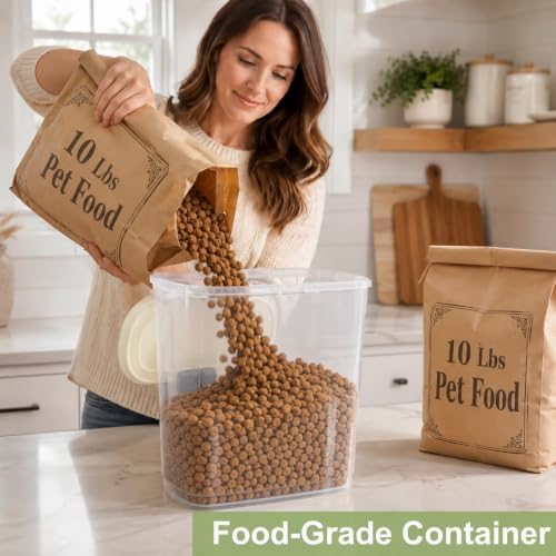 Airtight Dog Cat Pet Food Storage Container 10 Lbs, Slim Tall Dry Food Bin