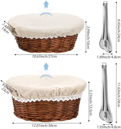 Nicunom 2 Size Wicker Bread Baskets for Serving Set, 11" 12" Bread ...