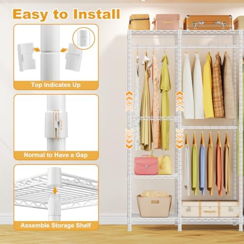 ULIFHOME H50 Clothes Rack, Large Clothing Racks for Hanging Clothes, White