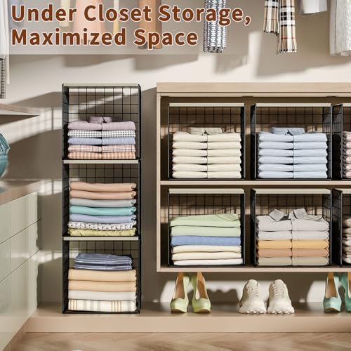 3PCS Stackable Closet Organizers and Storage, Shelves with Wood Top Extra Sto...