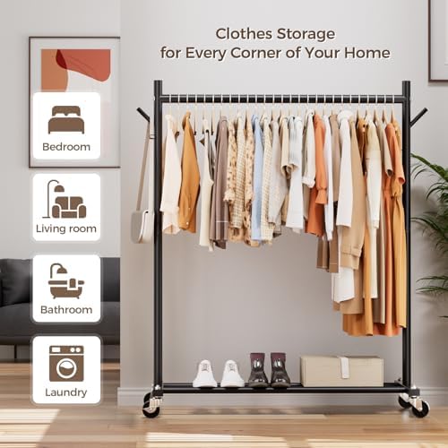 Clothes Rack, Clothing Rack for Hanging Clothes Load 280LBS, Rolling Garment ...