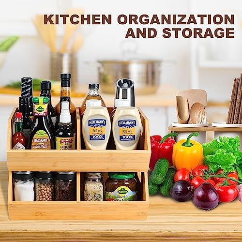2 Set Bamboo Storage Bins, Pantry Organizers and Storage, Kitchen Countertop ...