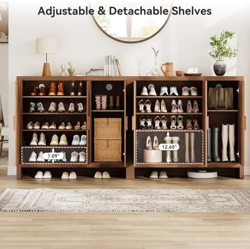 ONBRILL Large Shoe Cabinet with 3 Doors & Adjustable Shelves(Vintage Brown)
