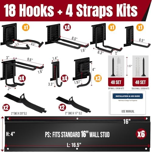 99" Garage Tool Organizer Wall Mount, 28 Pack Heavy Duty Wall Mount Gara...