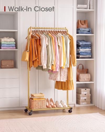 Sakugi Clothes Rack - Clothing Rack with Storage Mesh Shelf & Casters, He...