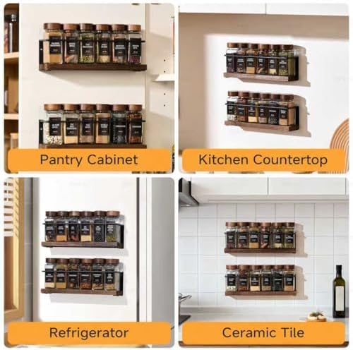 4-Tier Wall Mount Spice Rack Organizer with 24 Glass Jars, 216 Labels & F...