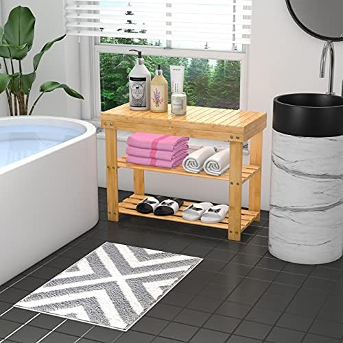 Zhuoyue Bamboo Shoe Rack Wood Bench with Storage Shelf for Entryway Small Spa...
