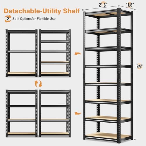 8 Tier Storage Shelves,Shelving Unit Load 352 LBS Per Shelf, Adjustable and D...