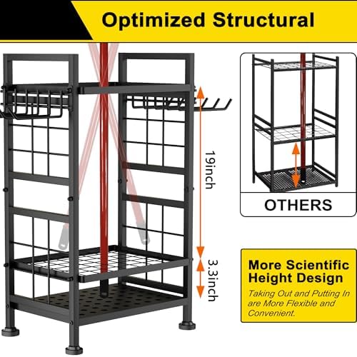 3 Tier Garden Tool Organizer, Garage Storage and Organization, Metal Yard Too...