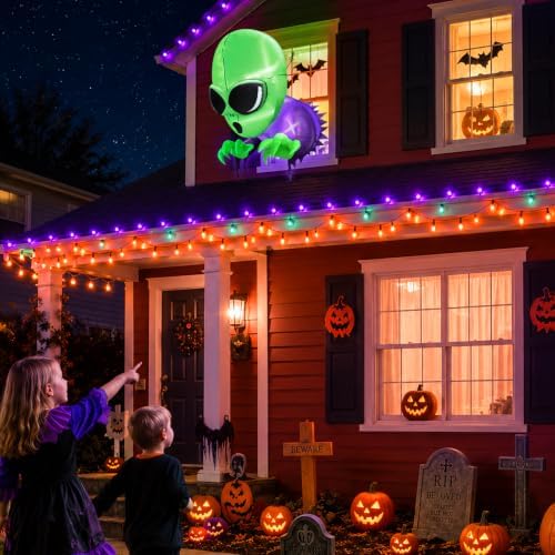 Halloween Inflatables Outdoor Decorations Alien Broke Out from Window
