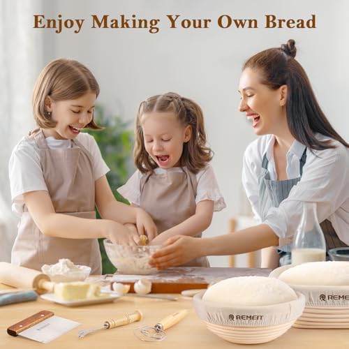 Sourdough Starter Kit with Banneton Bread Proofing Basket Set, 9" Round ...