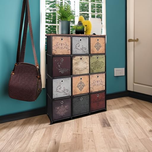 VASICAR Tall Fabric Dresser for Bedroom, Vintage Cube Organizer Shelf