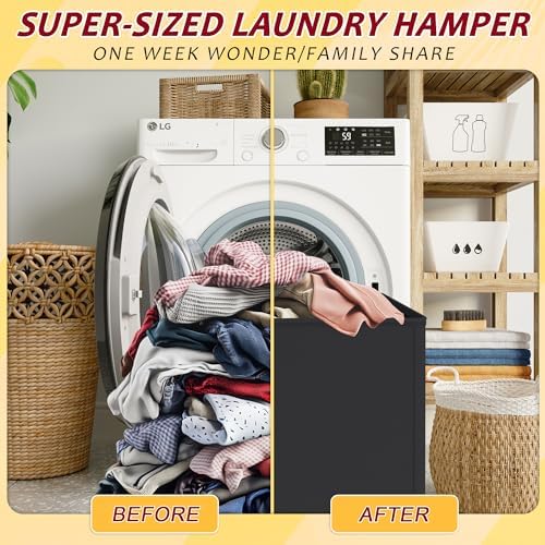 195L Laundry Hamper 3 Section,Large Laundry Hamper with Lid,Dirty Clothes Ham...