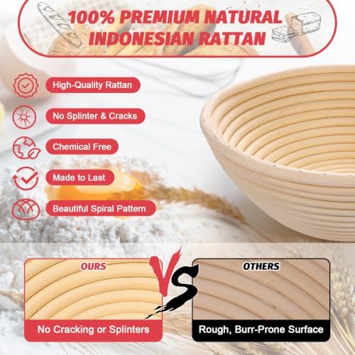 EWFEN Sourdough Starter Kit with Round & Oval Banneton, Complete Sourdoug...