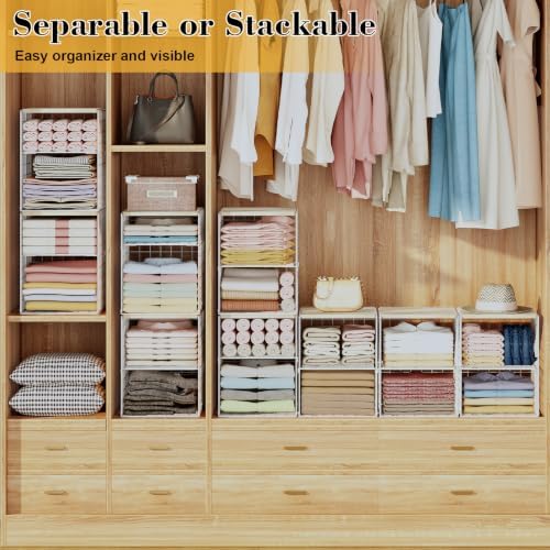 Hencawima 2 Pack Stackable Closet Storage Bins with Removable Divider, Wire S...