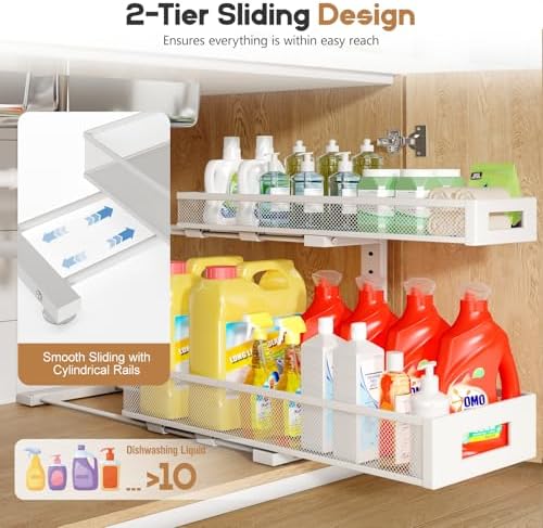 2 Pack 20.47IN Depth Under Sink Storage Organizer, Large 2-Tier Elegant Mesh ...