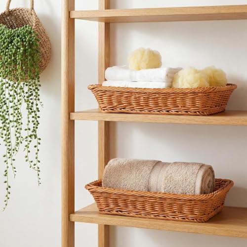 DEAYOU 2 Pack Imitation Rattan Bread Basket with Lid, Woven Tabletop Food Ser...