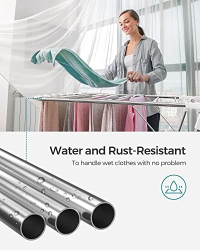 SONGMICS Clothes Drying Rack, Foldable Space-Saving Steel Laundry Rack