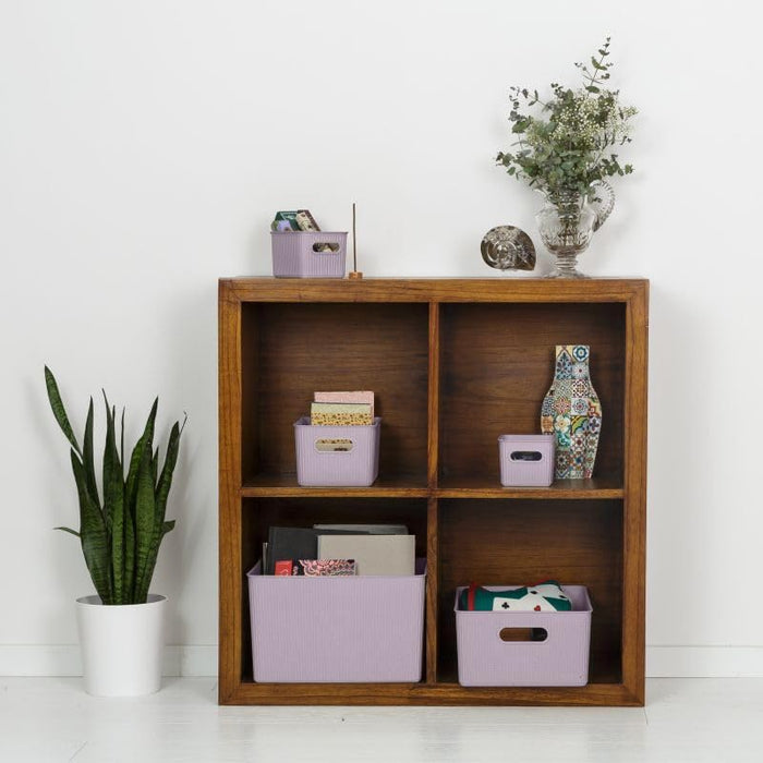 Superio Decorative Plastic Open Home Storage Bins Organizer Baskets, X-Large Lilac Purple (6 Pack) Container Boxes for Organizing Closet Shelves Drawer Shelf - Ribbed Collection 22 Liter/23 Quart
