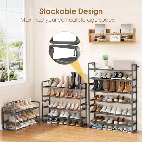 SAYZH Expandable Shoe Rack for Closet, Adjustable Metal Shoe Organizer with S...