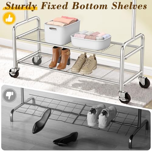 Upgraded 100% Stainless Steel Heavy Duty Clothes Rack with Shelves Loads 760 ...