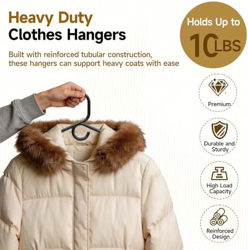 Black Plastic Hangers, Heavy Duty Clothes Hangers with Hooks
