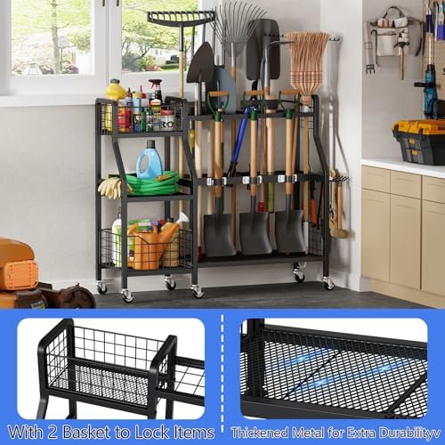 keomaisyto Heavy-Duty Garden Tool Organizer with 6 Wheels and 2 Baskets