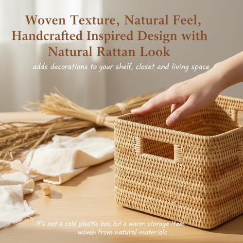 Rattan Storage Basket with Lid – 18×12×7 inch for Home