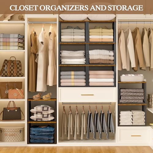3 Pack Stackable Closet Organizers and Storage Basket, Closet Shelves with Wo...
