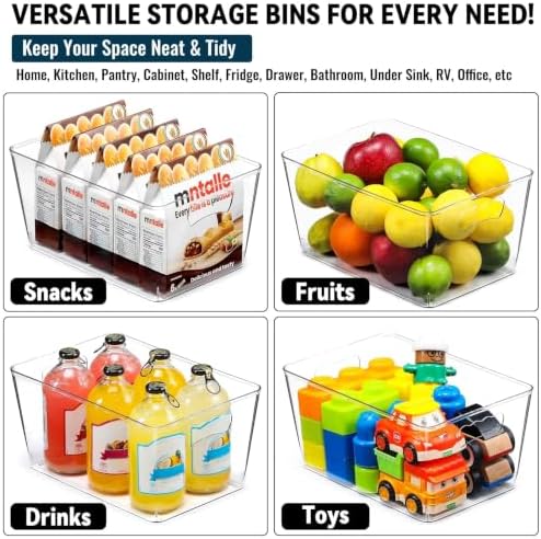 12 Pack LARGE Multi-Use Clear Storage Bins, Pantry Kitchen Organizer Bins
