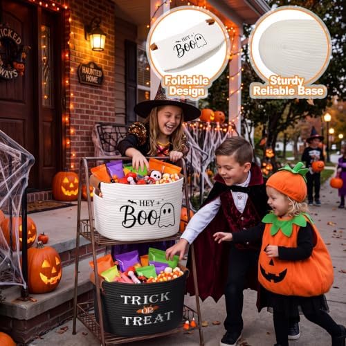 Potchen 2 Pcs Halloween Boo Cotton Rope Basket with Handles