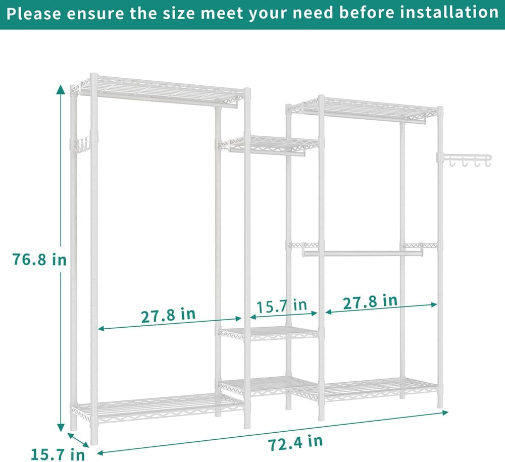 Heavy Duty Large Garment Rack, Portable Wardrobe Clothes Rack