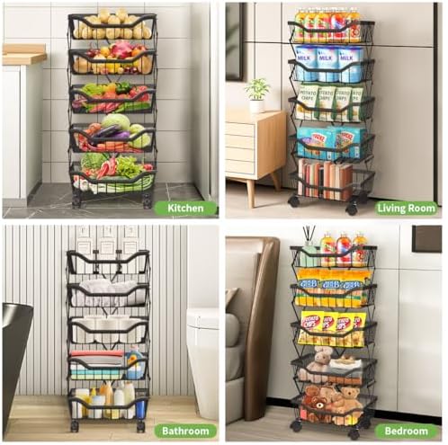 Fruit Vegetable Storage Basket 5 Tiers Stackable Metal Wire Fruit Basket Kitc...