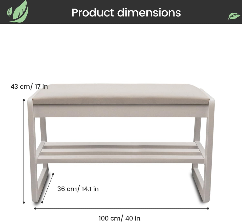 Solid Wood Shoe Rack, 2 Tier Shoe Storage Bench with Cushion Seat, 10 Pair Sh...