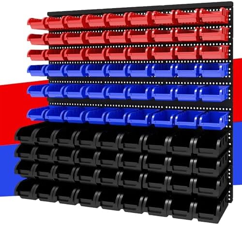 90Pcs Wall Mounted Storage Organizer Bins with Rack, Nuts, Bolts, and Hardwar...