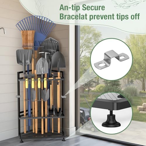 Garden Tool Organizer for Corner,Metal Yard Tool Organizer for Long-Handled T...