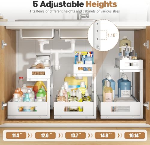 2 Pack 17IN Depth Under Sink Storage Organizer, Large 2-Tier Elegant Mesh Pul...