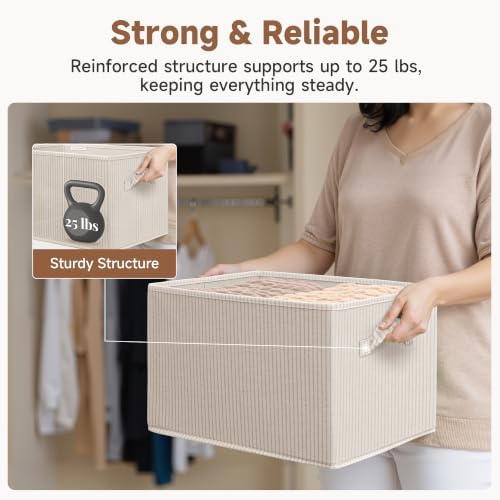 StorageWorks Shelf Organizer Bins, Khaki & Beige Stripes, Extra Large