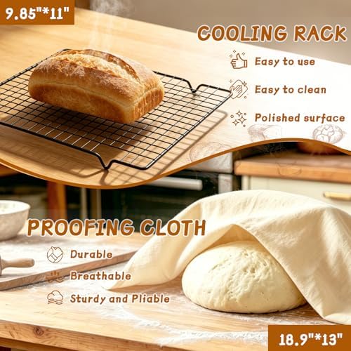 52 Pcs Sourdough Starter Kit with 9" Round & 10" Oval Bread Pro...