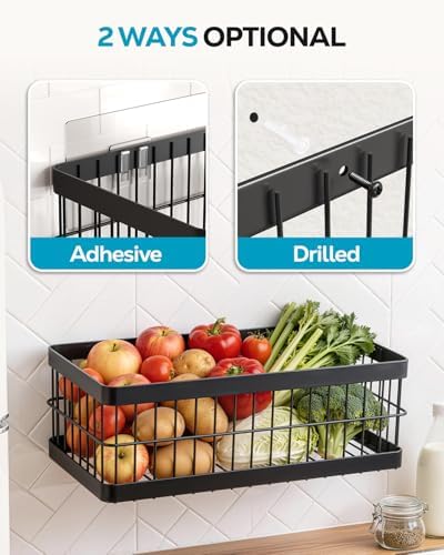 Nieifi Hanging Fruit Basket 4-Pack, Wall/Adhesive Mount