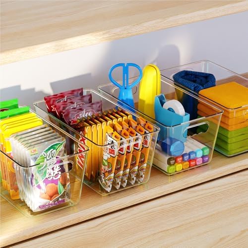 Clear Fridge Organizer Bins with Handles, 6 Pack 9.5×5×4.5 Inch