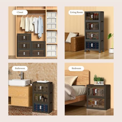 Collapsible Storage Bins with Lids Dark Grey Stackable Plastic Organizers for...