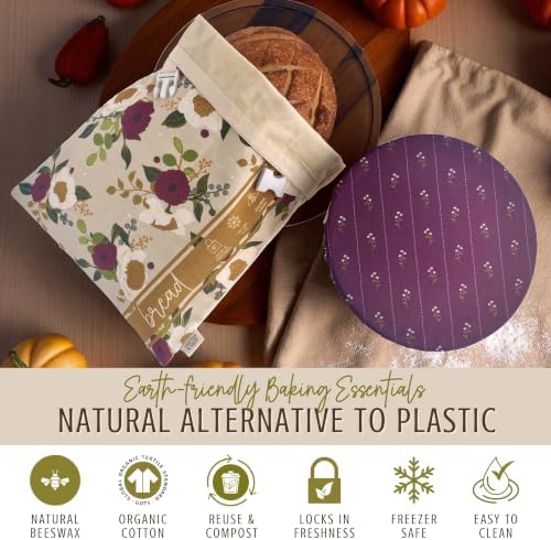 Nectar & Nest Beeswax Bread Bags for Sourdough & Bowl Cover Baker Set