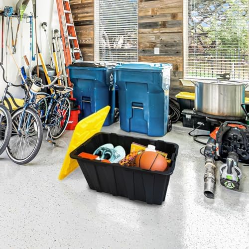 8 PACK of 12 Gallon Medium Black & Yellow Storage Bins | Plastic Tote Org...