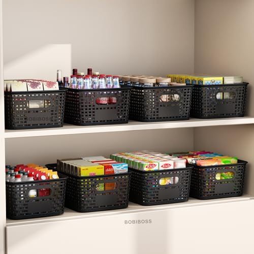 Black Plastic Storage Basket for Organizing 12 Pack Small Storage Bins Contai...