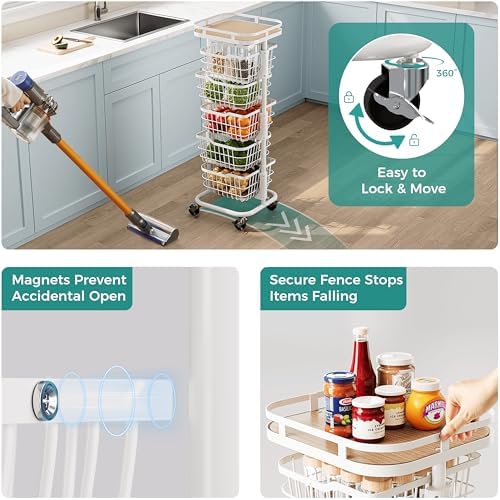 5 Tier Rotating Kitchen Storage Cart, Fruit Vegetable Potato Rack Stand