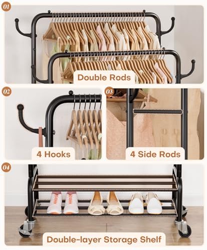 Homde Sturdy Garment Rack for Bedroom: 265 lbs Heavy Duty Clothes Organizer