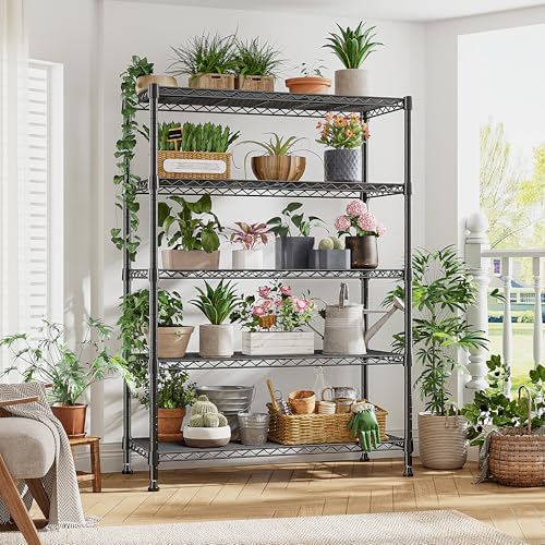 REIBII 5 Tier Storage Shelves, 1653LBS Heavy Duty&Silent Wheels for Garage