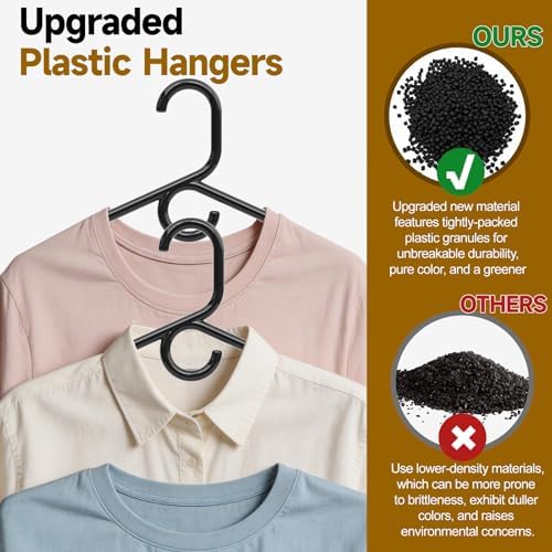 Black Plastic Hangers, Heavy Duty Clothes Hangers with Hooks